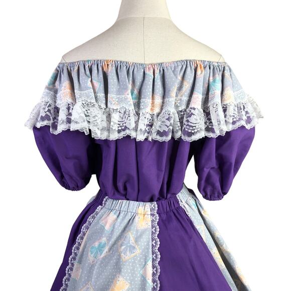 Vintage Pitchfork Square Dance Outfit Purple Ruffle Full Circle Rockabilly - Picture 3 of 10